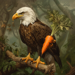 an eagle eating carrot