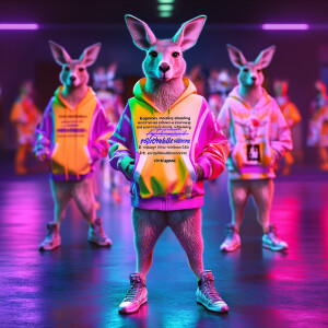 "Kangaroos modeling athletic sportswear on a runway, showcasing...