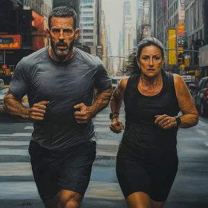 a hyperrealistic painting of a  muscular, sweaty ,criminal man j...