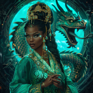 Create a full-body illustration of an Empress embodying a blend...