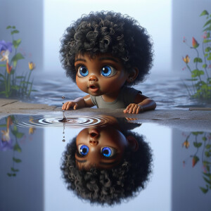 A curious cute african-American, baby with huge blue eyes and cu...