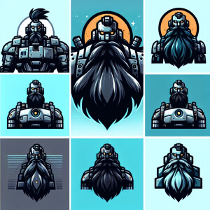 a giant robot with black beard anime style