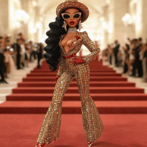 Black American Betty Boop with hazelnut, skin, and long wavy hai...