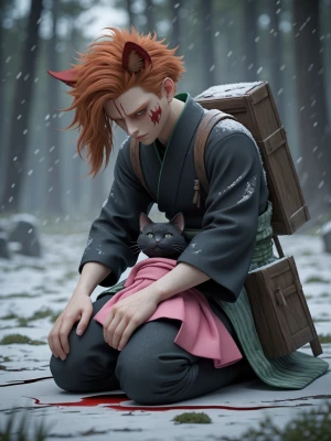 A cinematic 3D render of an anthropomorphic Tanjiro Kamado, reim...
