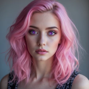 Photo of A stunning 24yo female, pink hair and purple eyes.