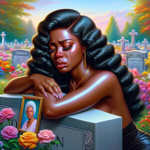 A beautiful light-skinned African-American woman with long wavy...