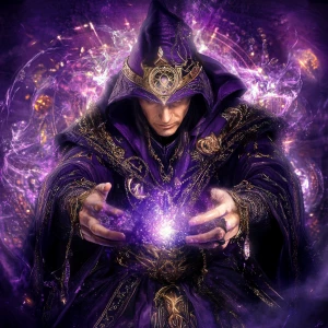 A luminously ethereal elysian warlock, exuding an aura of myster...