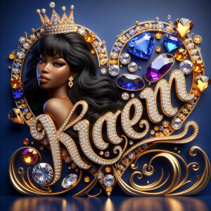 Craft a 3-D image showcasing the name 'KAREN' in a luxurious gol...