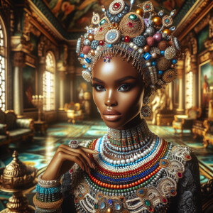 Create a 4k HDR illustration of an African-American beauty queen...