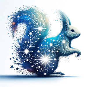 A white background, a graphic of an outer space celestial animal...
