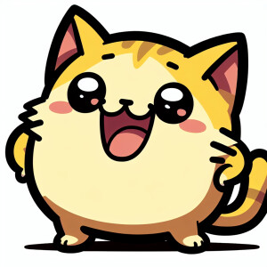 A cartoon of a yellow cat, smiling