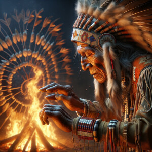 A Native American elder performing a traditional dance during a...