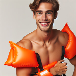 Twink wearing orange arm floaties