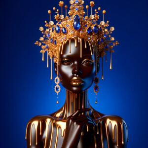 Create a 3-D realistic, elegant figure against a vivid royal blu...