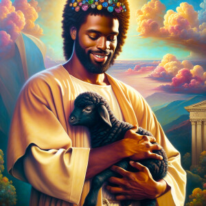 Oil painting of an African-American man resembling Jesus Christ,...