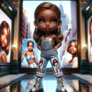 Create a hyper-realistic, high-gloss image of a chibi African Am...