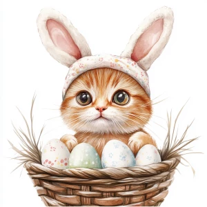 Cat with plush bunny ears headband still showing his own ears, l...