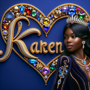 VCraft a 3-D image showcasing the name 'KAREN' in a luxurious go...