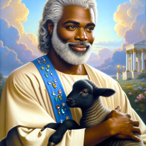 Oil painting of an African-American man resembling Jesus Christ,...