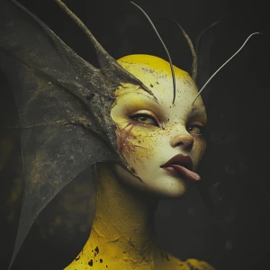 Create an image of an alien girl inspired by Abramtsevo Colony a...