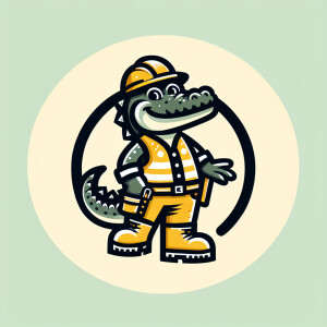 A crocodile in construction suit