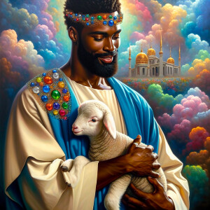 Oil painting of an African-American man resembling Jesus Christ,...