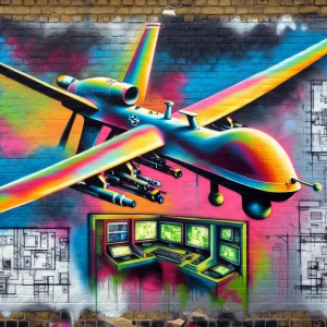grafitti of military drone training lab