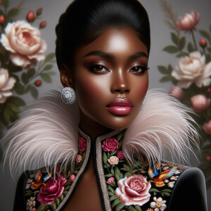 "Create a portrait of an elegant African-American woman with med...