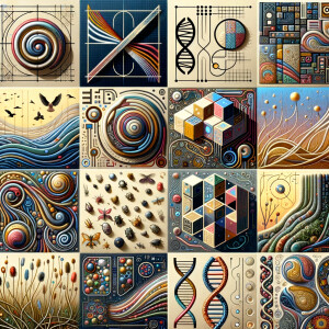 The golden ratio, Minimalist art Circuit, boards, circuitry, diagrams Cellular structures, DNA, circuit boards, colorful wires,  asian and Egyptian  graffiti, lie detector graphs, cardio, printout , branches infinity sign, cave, Art, handprints, distant birds flying, flowering vines, abstract gestural painting, dna