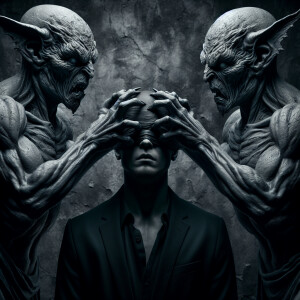 Create a hyper-realistic detailed image featuring two menacing,...