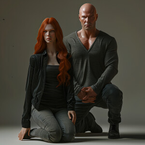 A photorealistic high resolution image. Light ginger haired fema...