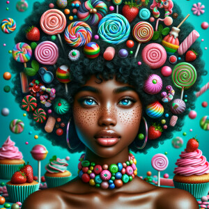 A digital portrait of an African-American girl with an elaborate...