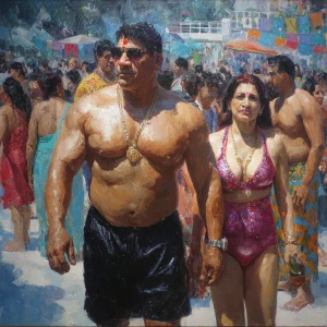 Hyperrealism,sharp painting,a muscular beefy kashmiri man walkin...