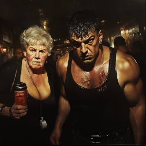 Photorealism,realism,,a muscular beefy sweaty man,entering walki...