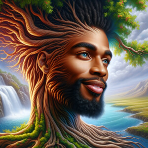A hyper-realistic 3-D oil painting depicting a tree integrated w...