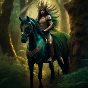 A mysterious centaur warrior stands tall in a dark, enchanted fo...