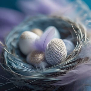 A close-up, dreamy, and peaceful image of a magical nest, emphas...