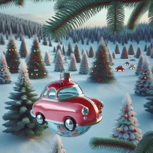 Photorealistic A photo of a 1950s kitschy blown glass Christmas...