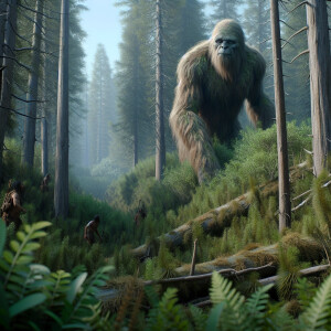 A huminoid looking sasquatch bring tracked in the woods by Choct...