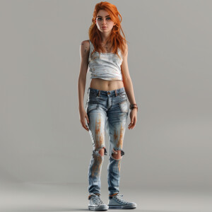 Photo realistic image. High resolution. Pretty light ginger hair...