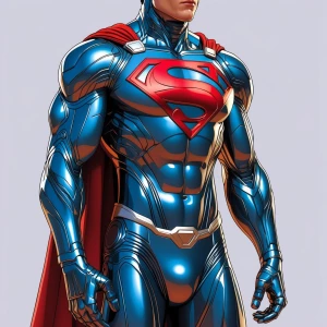 Superman donned in a sleek, reflective liquid metal armor that m...