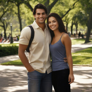 A young couple at a park in 2008. She is short and He is tall. S...