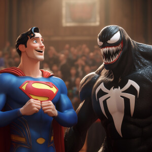 Produce a 3D animated scene showcasing a playful and humorous in...