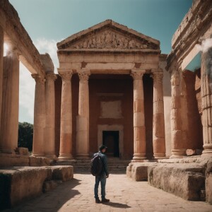 Un hombre pidiendo limosna en un templo romano