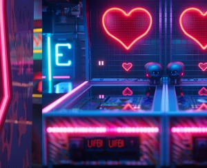 /imagine prompt: inside a vintage 1980s arcade cabinet screen, p...