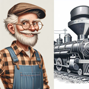Funny and crazy caricature of a 95 year old American grandpa, ch...