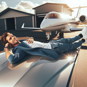 A picture for me seated at the hood of my private jet