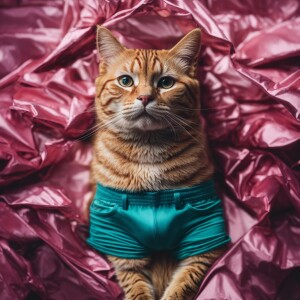 A cat has underwear  on