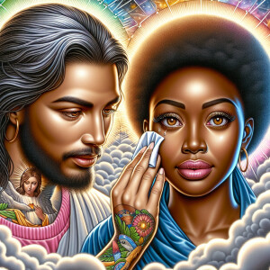 Ensure that the image distinctly represents both Jesus Christ an...
