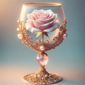 A fantastical and ornate golden goblet cradles a single, delicat...